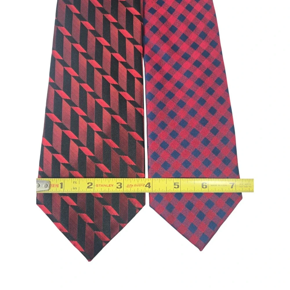 Lot of 2 IZOD‎ & Arrow 100% Silk Neckties Red Black Blue Check Geometric Modern - Picture 6 of 7